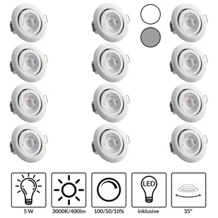 Oświetlenie wpuszczane LED Krog zestaw 12 biały - Lampy sufitowe - miniaturka - grafika 1