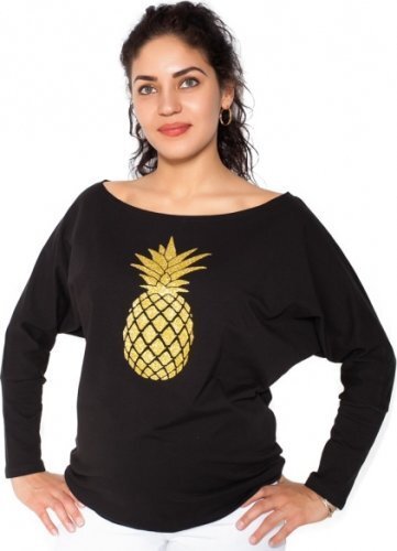 Be MaaMaa Bluza ciążowa, t-shirt Pineapple - czarny - S