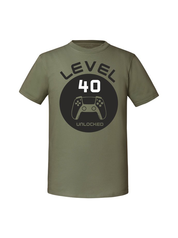 Męska koszulka z nadrukiem - 40 LEVEL UNLOCKED v1 Olive M