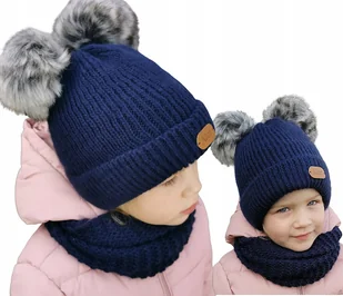 Komplet zimowy CZAPKA komin na polarze Granatowy - Czapki damskie - miniaturka - grafika 1