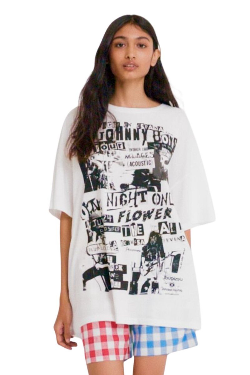 Koszulka Desigual x Johnson Hartig oversize biała z nadrukiem -M