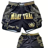 Kimona, stroje i obuwie - TEMU Spodenki do Muay Thai z Złotym Smokiem i Odważnym Napisem - Wysokoelastyczne, Szybkoschnące Spodenki Miecznicze, Regulowany Pas ze Sznurowaniem - miniaturka - grafika 1