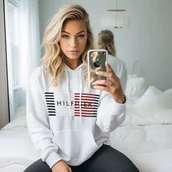 Bluzy damskie - ﻿Bluza Tommy HILFIGER dla kobiety Ocieplana z kapturem, na zimę, rozm. L - miniaturka - grafika 1