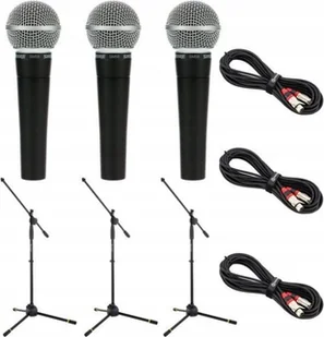 ZESTAW 3 Mikrofony Shure SM58 Dynamiczne Wokalne+ Statywy i Kable XLR 10 m - Mikrofony komputerowe - miniaturka - grafika 1