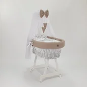 Łóżeczka i kojce - Wiklinowy kosz Mojżesza LENA biały z pościelą wafelkową beżową - safari. - miniaturka - grafika 1