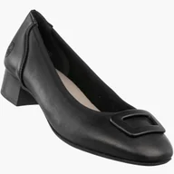 Czółenka - Czółenka Damskie Skórzane RIEKER Buty Na Klocku Eleganckie Niskie Czarne Czarny 36 - miniaturka - grafika 1