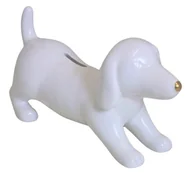 Skarbonki - SKARBONKA CERAMICZNA JAMNIK BIAŁY ZE ZŁOTYM NOSKIEM DUŻY - miniaturka - grafika 1