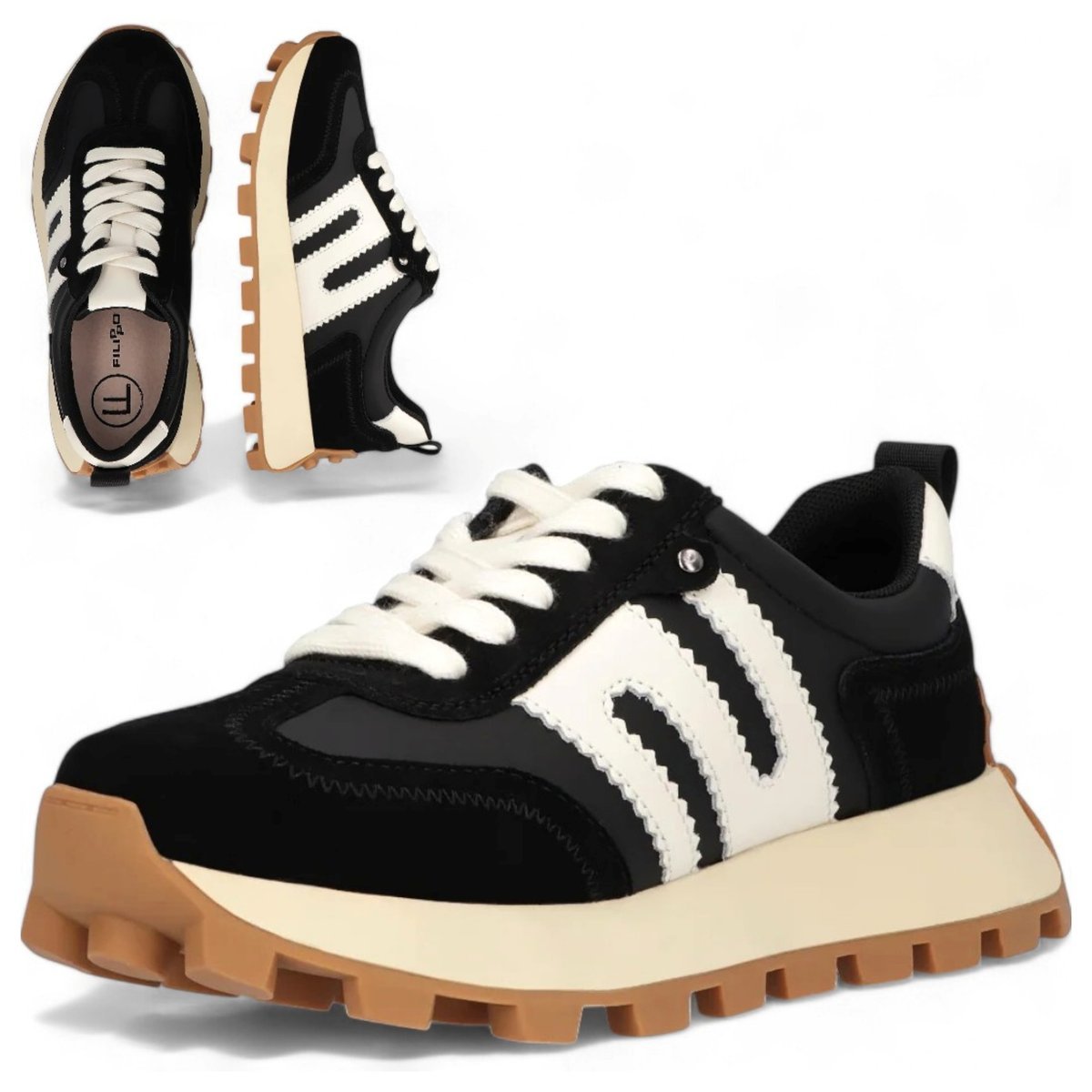 Sneakersy Damskie SKÓRZANE FILIPPO Wygodne Czarne Eleganckie Półbuty Sneakersy Damskie SKÓRZANE 40 FILIPPO Wygodne Czarne Eleganckie Półbuty