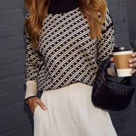 Swetry damskie - TEMU Damski elegancki sweter z półwysokim dekoltem i rozcięciem z boku - stylowy długi rękaw, kolorowy blok, stójka, idealny na jesień/zimę do - miniaturka - grafika 1