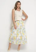 Spódnice - Beżowa Spódnica Rozkloszowana z Bawełny z Wzorem w Cytryny Talzema - miniaturka - grafika 1