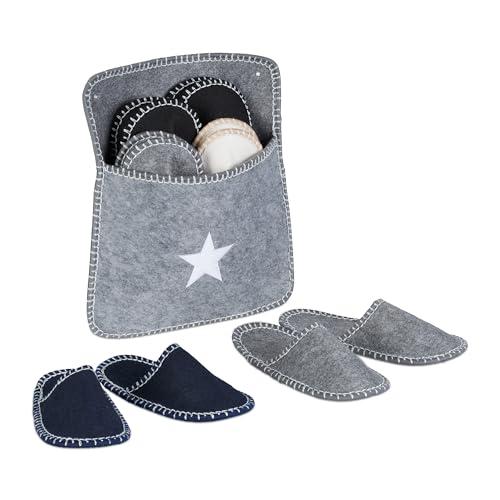 Relaxdays Unisex 6 Paar Gästehausschuhe aus Filz Guest zestaw 6 par z torbą, rozmiary 36-45, kapcie filcowe, antypoślizgowa podeszwa, wielokolorowe, 36/45 EU, Wielokolorowy, 36/45 EU