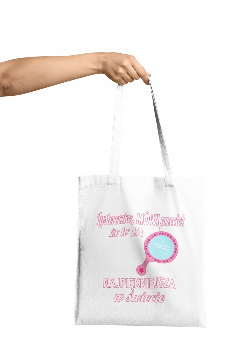 TORBA SHOPPER MATERIAŁOWA NA RAMIĘ PREZENT DLA NIEJ LUSTERECZKO ŚMIESZNE