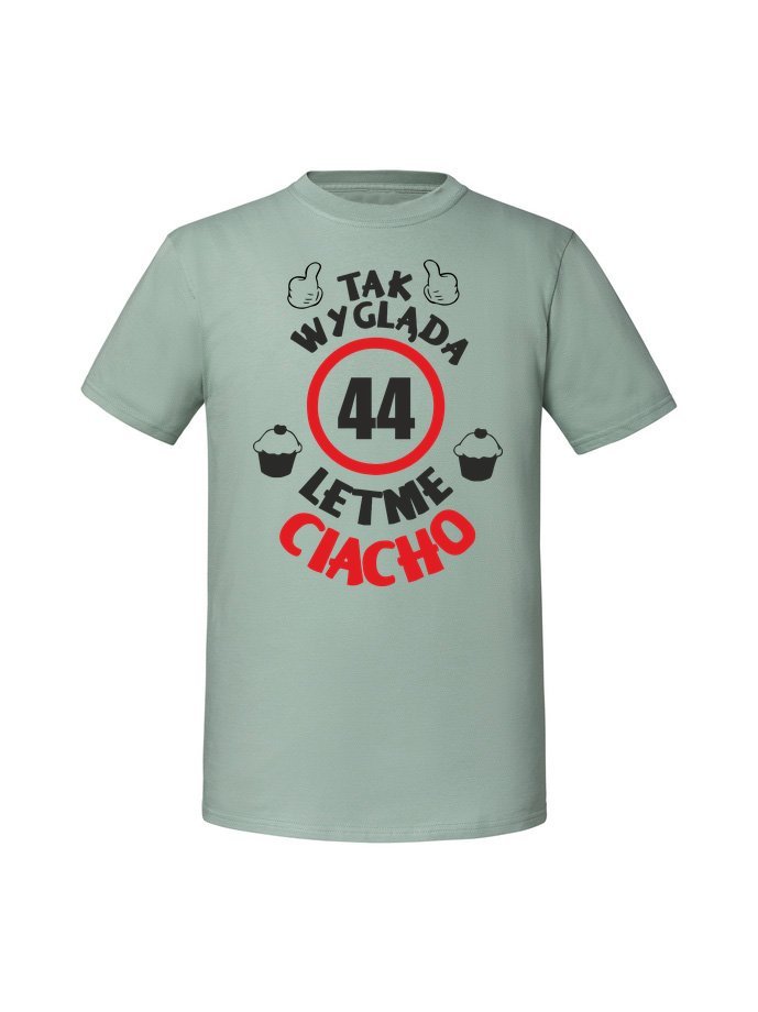 Męska koszulka z nadrukiem - 44 Ciacho + wiek 44 Miętowy 3XL