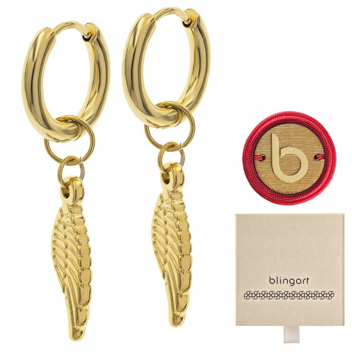 Kolczyki koła wiszące Skrzydła pozłacane stal chirurgiczna 2w1 BLINGART