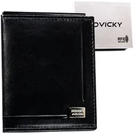 Portfele - Czarny skórzany portfel męski na banknoty ROVICKY etui na karty i dokumenty banknotówka klips na banknoty pudełko prezentowe ochrona RFID STOP - miniaturka - grafika 1