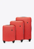 Walizki - Zestaw walizek z ABS-u z geometrycznym tłoczeniem czerwony - miniaturka - grafika 1
