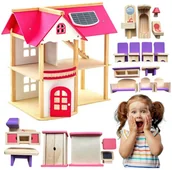 Domki dla lalek - Domek dla Lalek i 19 szt Drewniane Meble do Domku Łazienka Akcesoria Różowy - miniaturka - grafika 1