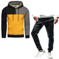 Dresy męskie - Męski komplet dresowy czarno żółty Recea - miniaturka - grafika 1