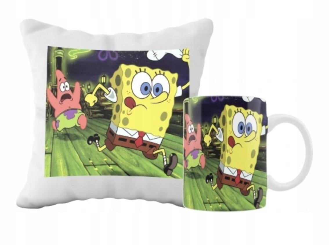 ZESTAW PODUSZKA + KUBEK Prezent SPONGEBOB Kanciastoporty Patryk + IMIĘ 27