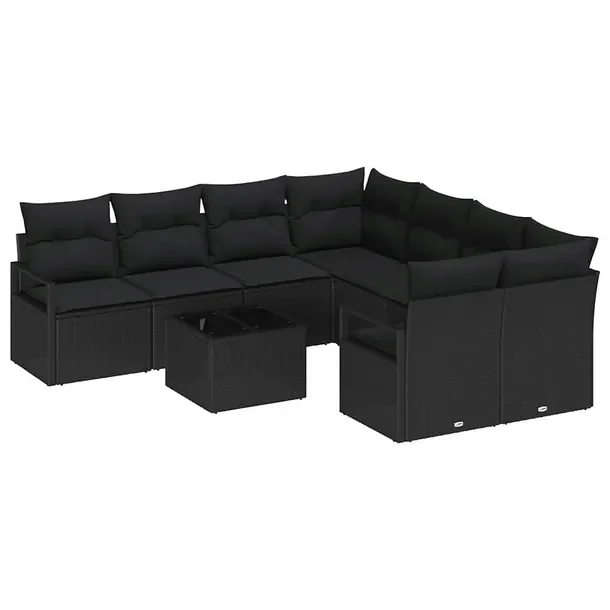 9-częściowy Zestaw Sof Ogrodowych, Modułowy, Czarny, Rattan UV