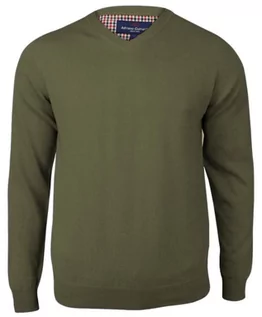 Swetry męskie - Sweter Oliwkowy w Serek (V-neck), Męski, Klasyczny, Elegancki -Adriano Guinari - grafika 1