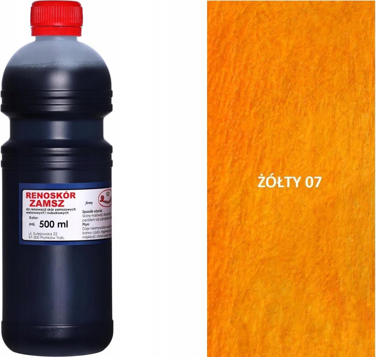 ŻÓŁTY 07 PŁYN WILBRA RENOSKÓR 500 ml FARBA DO RENOWACJI SKÓRY ZAMSZU NUBUKU