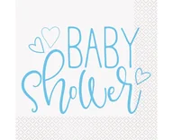 Dekoracje i nakrycia stołu na imprezę - Serwetki papierowe Baby Shower, niebieskie serca, 33x33 cm, 16 szt. - miniaturka - grafika 1