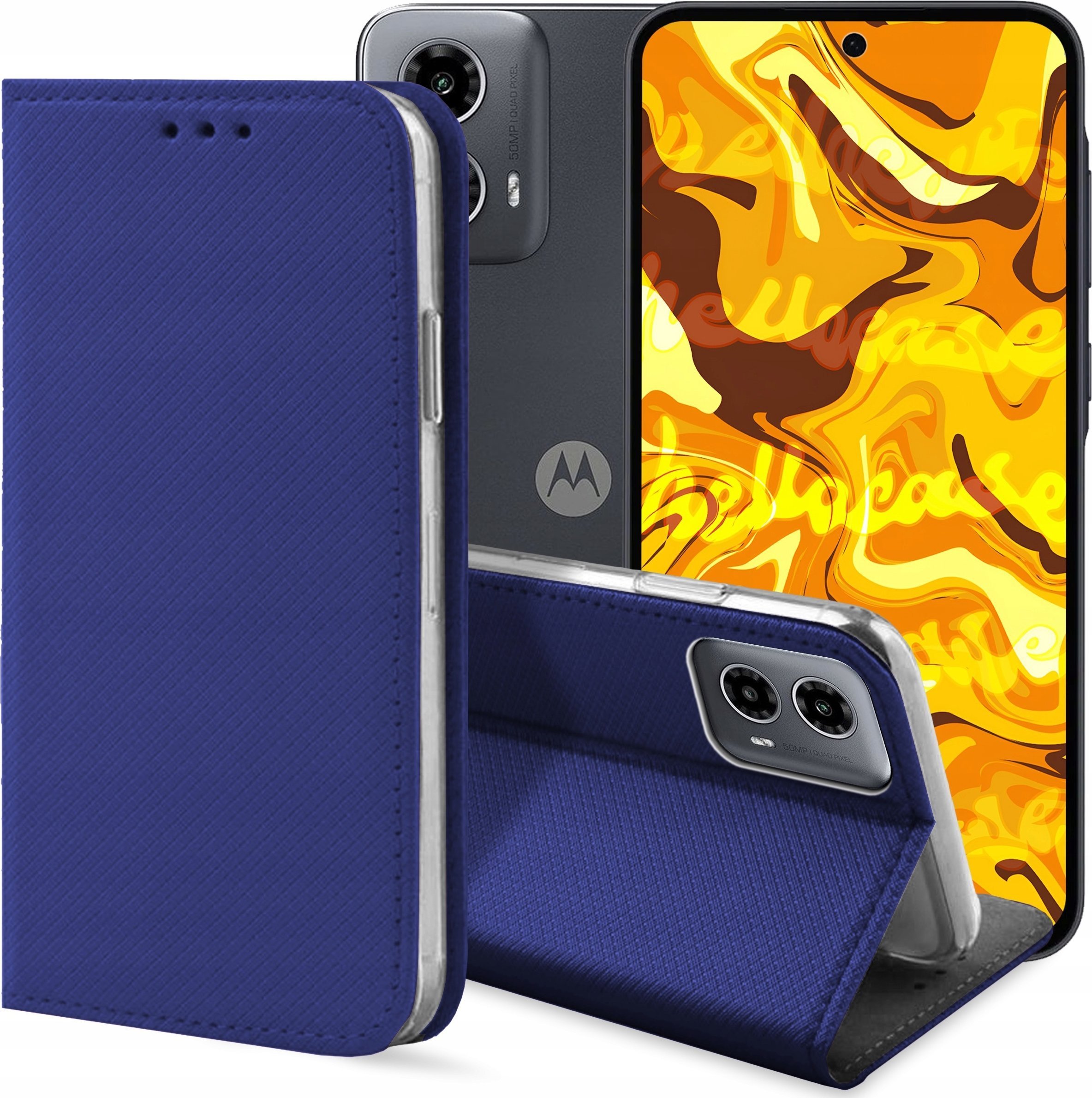 ETUI Z KLAPKĄ DO MOTOROLA MOTO G34 5G GRANATOWE ZAMYKANE MAGNETYCZNE KABURA