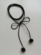 Naszyjniki - CHOKER CZARNY kokardka sznurek SZNURÓWKI POMPON - miniaturka - grafika 1