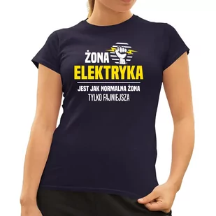 Żona elektryka jest jak normalna żona, tylko fajniejsza - damska koszulka na prezent Granatowa - Koszulki i topy damskie - miniaturka - grafika 1