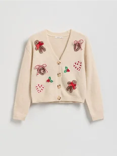 Reserved - Świąteczny kardigan - kremowy - Swetry dla dziewczynek - miniaturka - grafika 1
