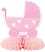 Baby shower i roczek - Dekoracja stołu Wózek różowy Baby Girl - 16 cm - 1 szt. - miniaturka - grafika 1