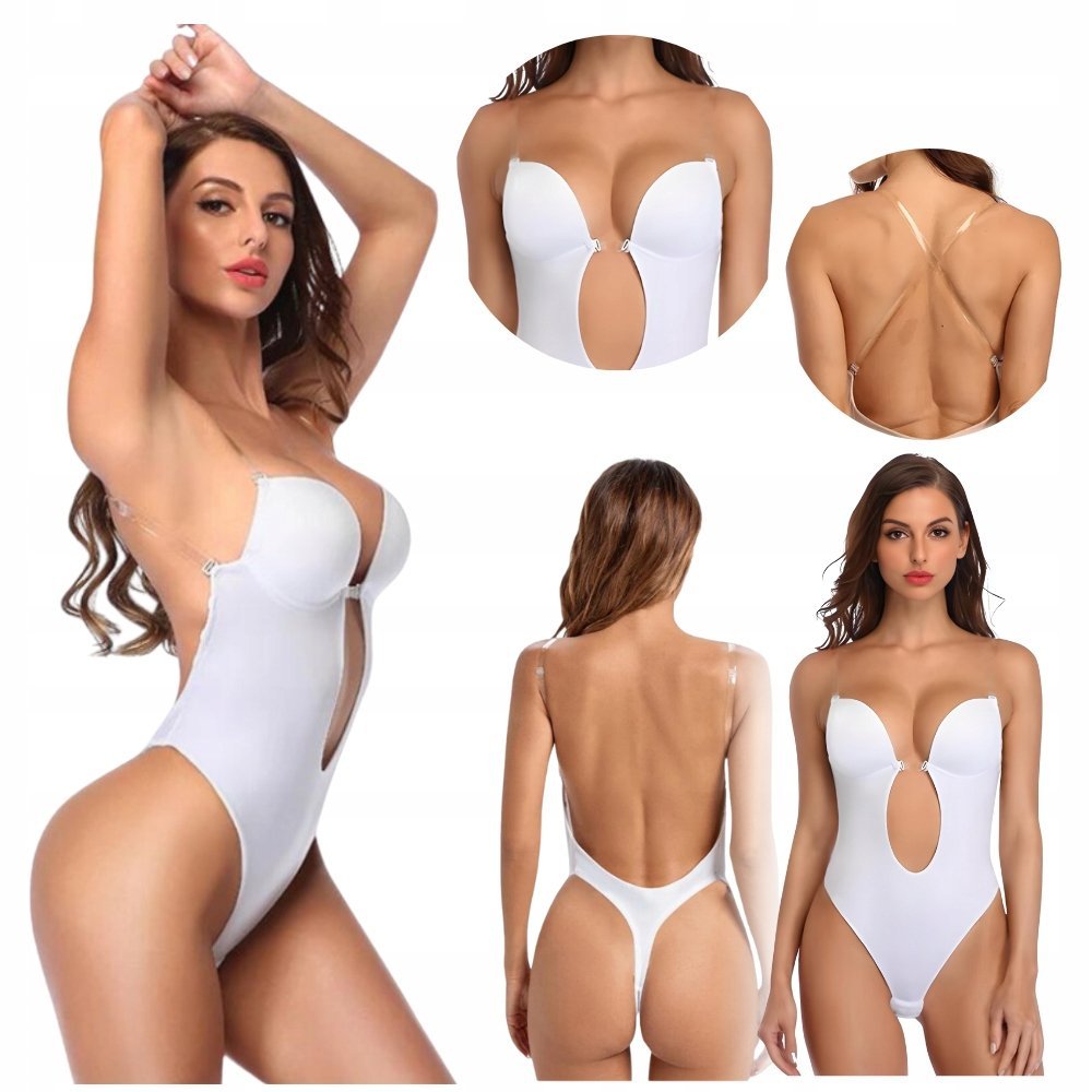 BODY DAMSKIE MODELUJĄCE BIUSTONOSZ MAJTKI DO SUKIENKI BEZ PLECÓW BIAŁE S