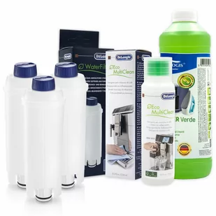 Zestaw Do Delonghi, Filtr DLSC002 3szt, Płyn SER3013 250 ml, Aqualogis Verde 750 ml - Akcesoria i części do ekspresów do kawy - miniaturka - grafika 1