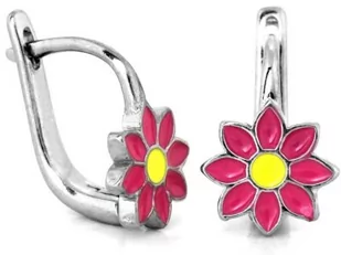 Srebrne kolczyki 925 z emaliowanymi kwiatkami - Biżuteria dla dzieci - miniaturka - grafika 1