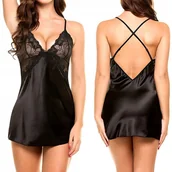 Piżamy damskie - SATYNOWA PIŻAMA DAMSKA BIELIZNA KORONKA SEKSOWNA KOSZULA NOCNA SATYNA HALKA - miniaturka - grafika 1