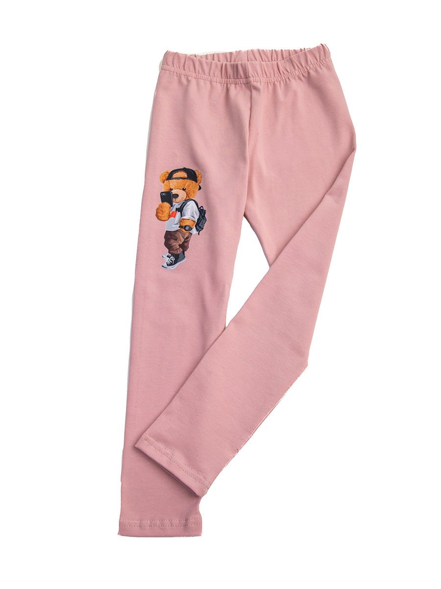 Dziewczęce legginsy z nadrukiem misia z telefonem jasnoróżowe Tup Tup r.98