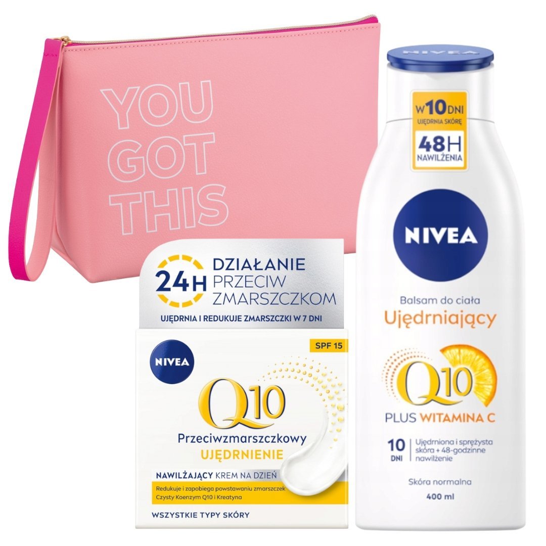 NIVEA Q10 Krem na zmarszczki SPF15 50ml + Balsam 400ml + Kosmetyczka
