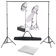 Lampy studyjne - vidaXL Lampa studyjna Fotograficzny zestaw studyjny z lampami i tłem 3055122 - miniaturka - grafika 1