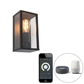 Lampy ogrodowe - QAZQA Inteligentna lampa ścienna czarna 26 cm IP44 z Wifi ST64 - Charlois - miniaturka - grafika 1
