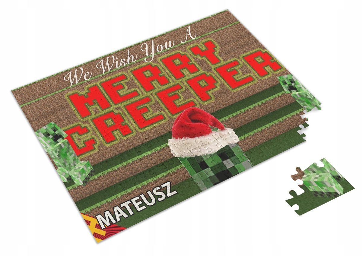 Puzzle MINECRAFT ŚWIĄTECZNE A3 252 el z Nadrukiem Twoje IMIĘ + Pudełko 2