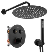 Zestawy prysznicowe - Zestaw Prysznicowy Podtynkowy z termostatem LUNGO Czarny + BOX - miniaturka - grafika 1