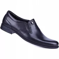 Półbuty męskie - ﻿Męskie buty eleganckie wizytowe skórzane czarne 45 - miniaturka - grafika 1