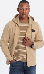 Ombre Męska rozpinana dresowa bluza z kapturem i patchem piaskowa V2 OM-SSZP-0140 S - Bluzy męskie - miniaturka - grafika 1