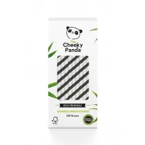 CHEEKY PANDA (chusteczki, papier toaletowy) Słomki Bambusowe Jednorazowe Czarne Paski 250 Szt - Słomki do napojów - miniaturka - grafika 1