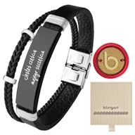 Bransolety męskie - Bransoletka skórzana męska czarna pleciona skóra s - miniaturka - grafika 1