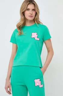 Koszulki sportowe damskie - Karl Lagerfeld t-shirt bawełniany damski kolor zielony - grafika 1