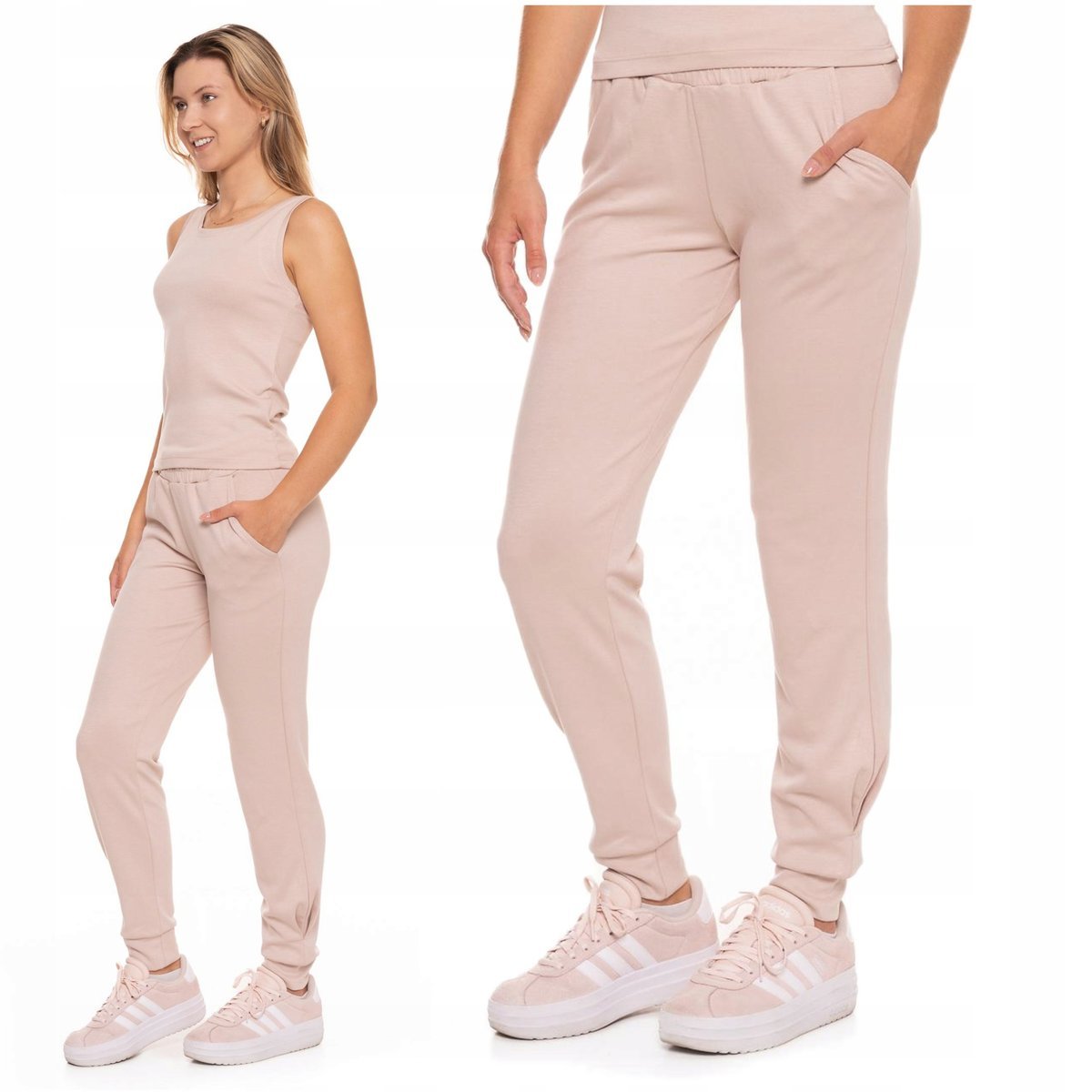 SPODNIE DAMSKIE Dresowe Wiązane z Wysokim Stanem Rurki Ściągacze MORAJ S