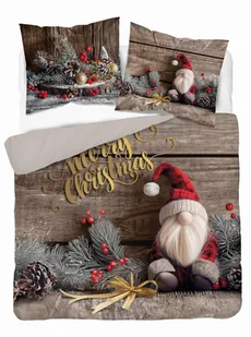 Pościel świąteczna 220x200 Merry Christmas beżowa szara czerwona krasnal 5297 A Holland Święta 2024 - Pościel - miniaturka - grafika 1