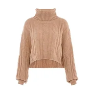 Koszulki i topy damskie - myMo Damska koszulka z golfem Twist-Kape z długim rękawem Akryl BEGE rozmiar XL/XXL, beżowy, XL - miniaturka - grafika 1